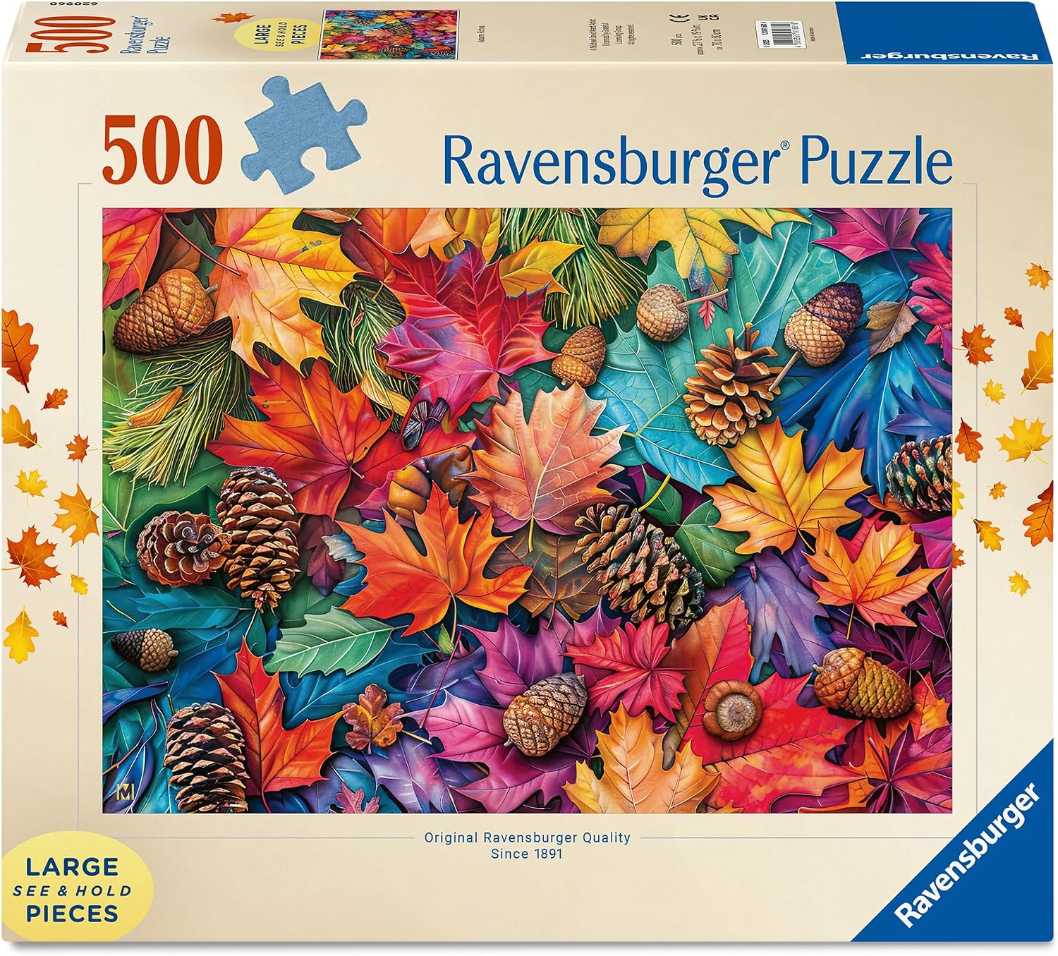 Ravensburger Autumn Riches 500 Piece Large Format Jigsaw Puzzle for Adults & Families – Colourful Autumn Leaves, Pinecones & Acorns – Relaxing Seasonal Puzzle Gift