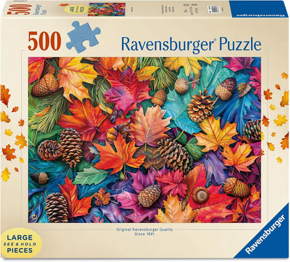 Ravensburger Autumn Riches 500 Piece Large Format Jigsaw Puzzle for Adults & Families – Colourful Autumn Leaves, Pinecones & Acorns – Relaxing Seasonal Puzzle Gift