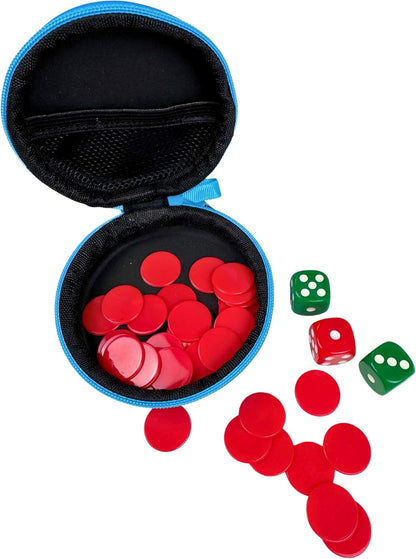 University Games Pocket Dice Football Dice Game, Portable Travel Game with 35 Tokens and 3 Dice, Blue, Ages 6+, 1+ Players