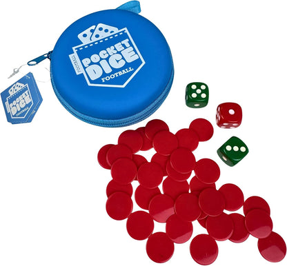 University Games Pocket Dice Football Dice Game, Portable Travel Game with 35 Tokens and 3 Dice, Blue, Ages 6+, 1+ Players