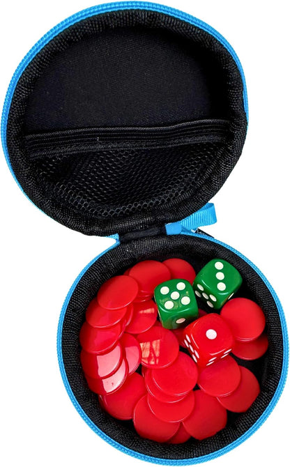 University Games Pocket Dice Football Dice Game, Portable Travel Game with 35 Tokens and 3 Dice, Blue, Ages 6+, 1+ Players