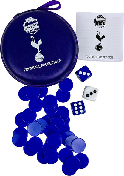 Official Tottenham Hotspur Football Pocket Dice Game | Licensed Travel Dice Game for 2 Players | Fast-Paced Football Strategy Game with Tokens, Cards & Goal Scoring Action | Portable Family Game