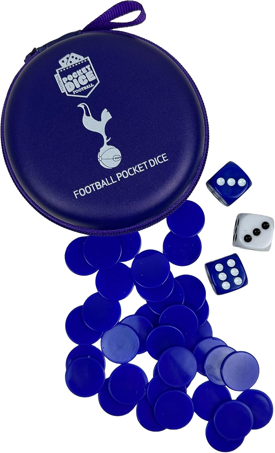 Official Tottenham Hotspur Football Pocket Dice Game | Licensed Travel Dice Game for 2 Players | Fast-Paced Football Strategy Game with Tokens, Cards & Goal Scoring Action | Portable Family Game