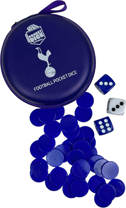 Official Tottenham Hotspur Football Pocket Dice Game | Licensed Travel Dice Game for 2 Players | Fast-Paced Football Strategy Game with Tokens, Cards & Goal Scoring Action | Portable Family Game