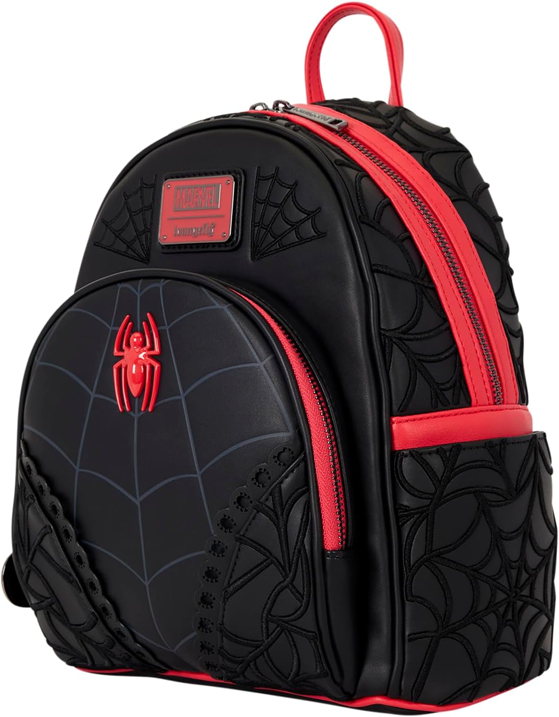Loungefly Marvel: Spider-Man - Web - Mini zaino ricamato 3D con ciondolo a cerniera - Borse da collezione