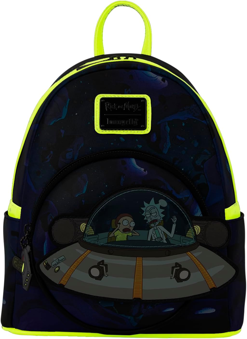 Loungefly Cartoon Network: Rick and Morty - Space Cruiser - Mini Backpack with Zipper Charm - Glow-in-the-Dark - Collectible Bags