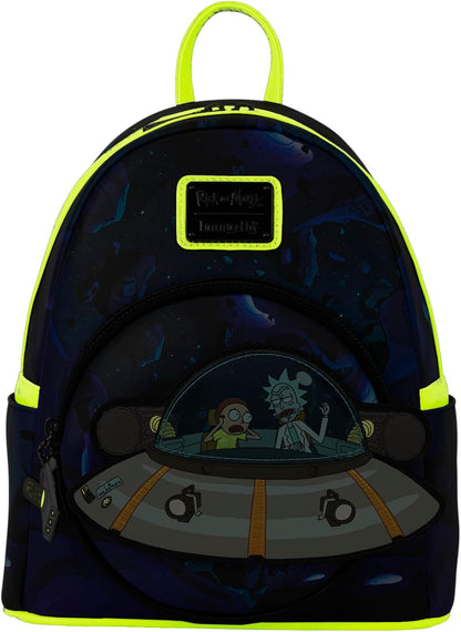 Loungefly Cartoon Network: Rick and Morty - Space Cruiser - Mini Backpack with Zipper Charm - Glow-in-the-Dark - Collectible Bags