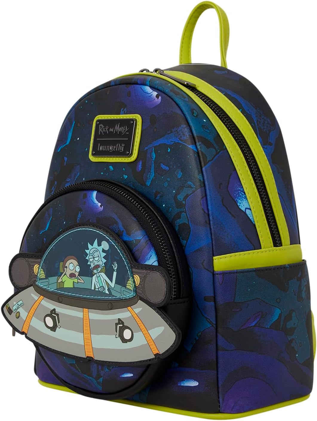 Loungefly Cartoon Network: Rick and Morty - Space Cruiser - Mini Backpack with Zipper Charm - Glow-in-the-Dark - Collectible Bags