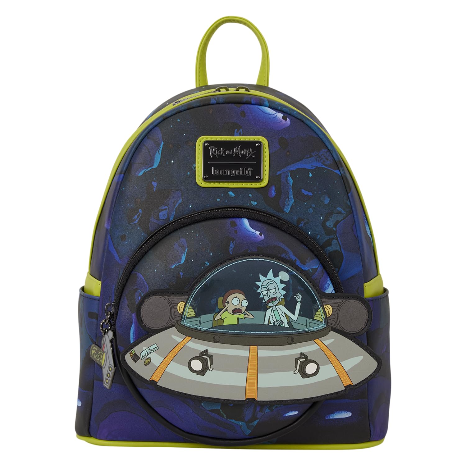 Loungefly Cartoon Network: Rick and Morty - Space Cruiser - Mini Backpack with Zipper Charm - Glow-in-the-Dark - Collectible Bags