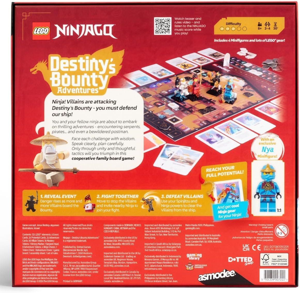 Asmodee LEGO Ninjago: Destiny’s Bounty Adventures! The official LEGO Ninjago board game. Cooperative adventure game for families. Play time 30 mins, for 2-4 players, Ages 8 and above, English | Cooper