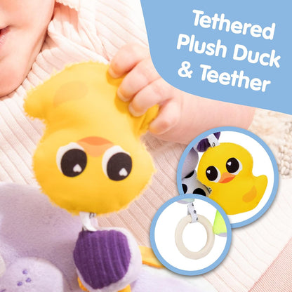 Lamaze Hayley the Hippo Clip On, Baby Sensory Toy with Clip for Pram, Pushchair and Car Seat, Teether, Squeaky Duck, Jingle Sounds, Soft Textures and High Contrast Colours, 0 to 6 Months
