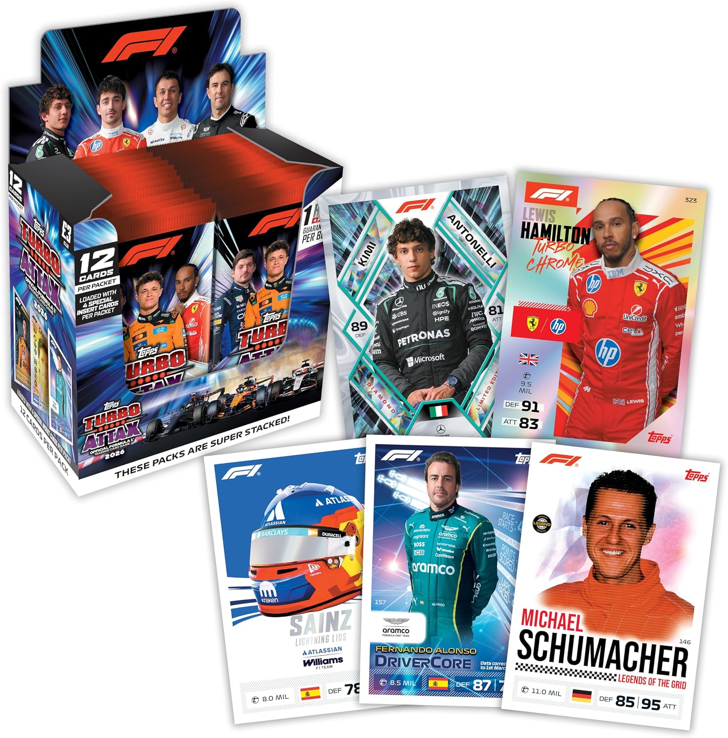 Topps Formula 1 2026 Turbo Attax - Full Box | Contains 24 packets - 12 cards per packet with 4 shiny's per pack!