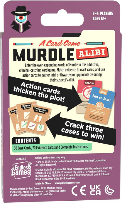 Goliath Murdle - Alibi | Addictive Criminal-Catching Card Game | Crack Three Cases To Win! | Based on the Hit Book Series | For 2-5 Players Ages 12+