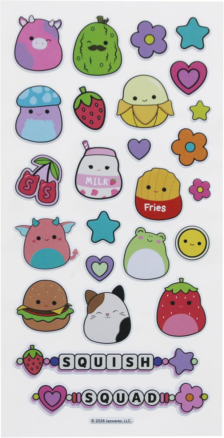 Squishmallows Puffy Stickers | 25 Cute Kawaii Stickers for Kids | Official Squishmallows Sticker Sheet for Crafts, Scrapbooks & School Supplies