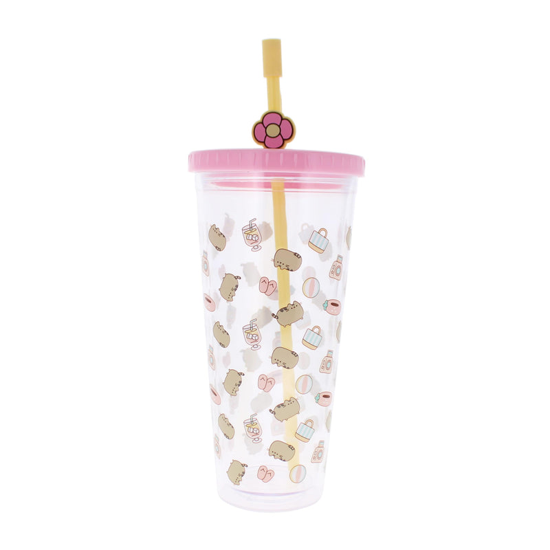 Blueprint Collections Pusheen Beaker with Straw | Cute Kawaii Tumbler for Cold Drinks | 700ml Reusable Cup for Kids & Teens | Pusheen Gifts & Accessories