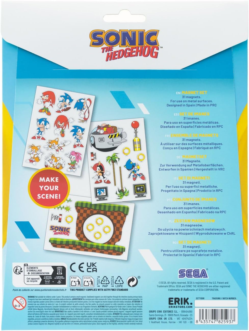 Grupo Erik | Set d'Aimants Découpés Sonic | Magnets Frigo | Lot d'Aimants Décorés | Déco Frigo et Tableau Magnétique, À Collectionner, Idée Cadeau