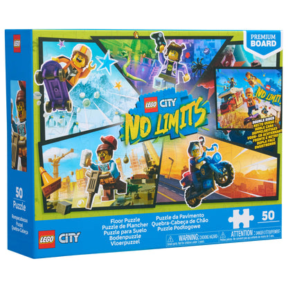 Puzzle de Sol Recto-Verso Lego City No Limits par Just Play, 50 pièces | Grand format 60 x 88 cm, scène d’action LEGO City, très coloré, dès 4 ans