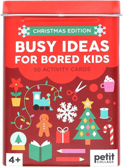 Petit Collage- Busy Ideas for Bored Kids: Christmas Edition | Active, Creative, and Silly Activity Cards, Stocking Stuffer for Ages 4+, Ideas for School Holiday Break, Travel Friendly