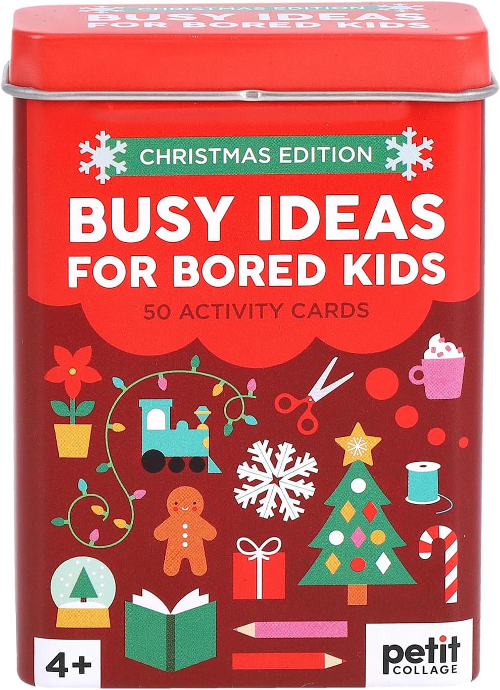 Petit Collage- Busy Ideas for Bored Kids: Christmas Edition | Active, Creative, and Silly Activity Cards, Stocking Stuffer for Ages 4+, Ideas for School Holiday Break, Travel Friendly