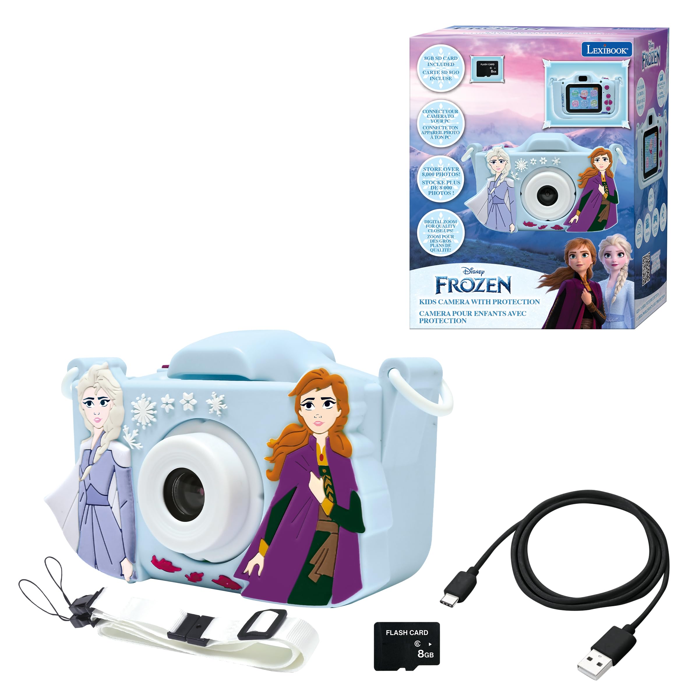 Lexibook Frozen 4-in-1 Kids Camera with Protective Case, DJ078FZ | Photo, video, MP3 & games, 15 frames, 8 GB memory card