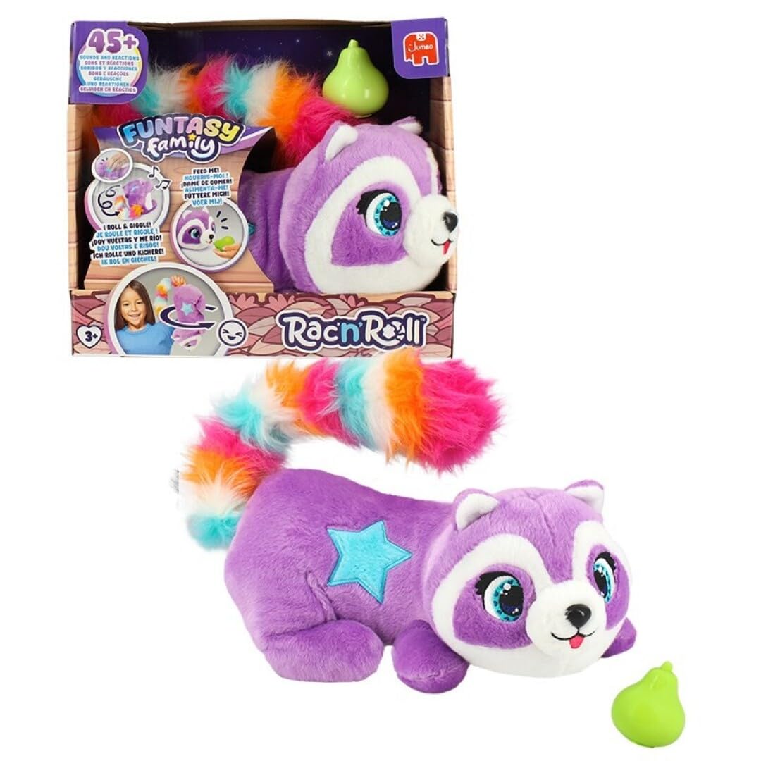 Rac'n'Roll – Interactieve Wasbeer Knuffel 3+ | Interactieve knuffel met 45+ geluiden – Elektronische wasbeer die eet, lacht en rolt – Cadeau voor kinderen verjaardag, kerst