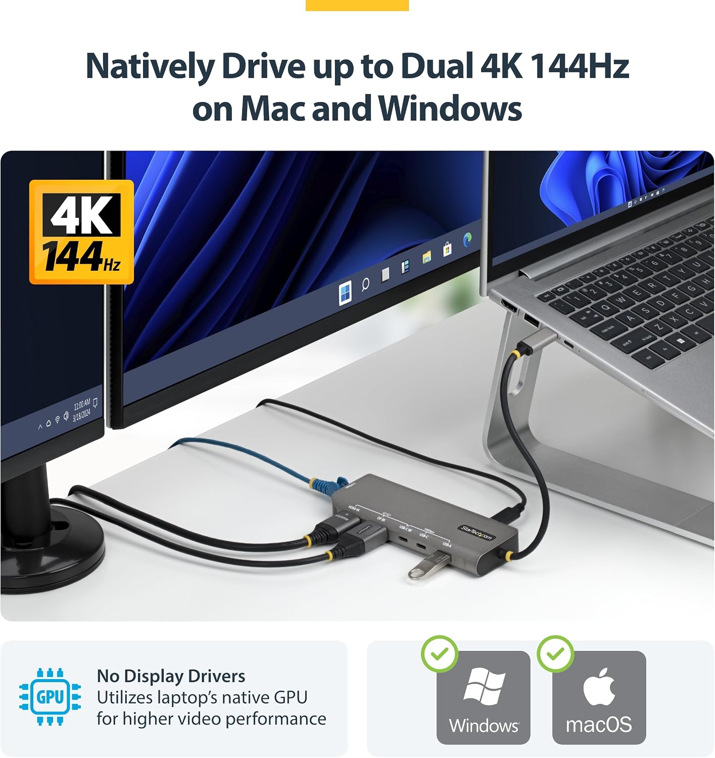 StarTech Mini Dock USB4 7-in-1 Dual 4K senza Driver, 140W PD, 2.5GbE