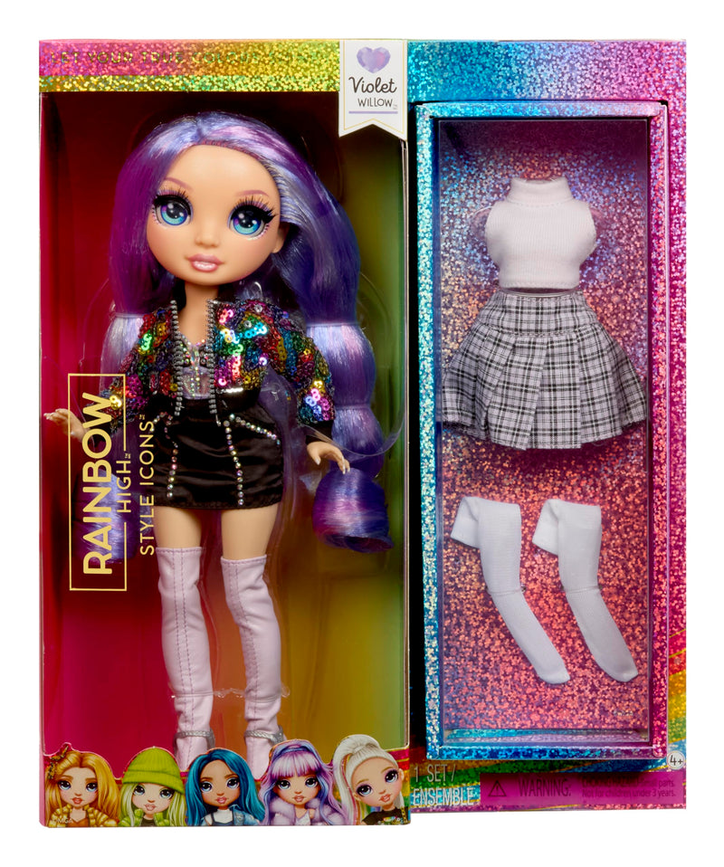 Rainbow High Style Icons Violet - Bambola di 28 cm con Capelli Lunghi Spazzolabili, Dotata di un Secondo Abito, Coordinato, e di un Secondo Paio di Scarpe, Snodata con 13 Punti di Articolazione