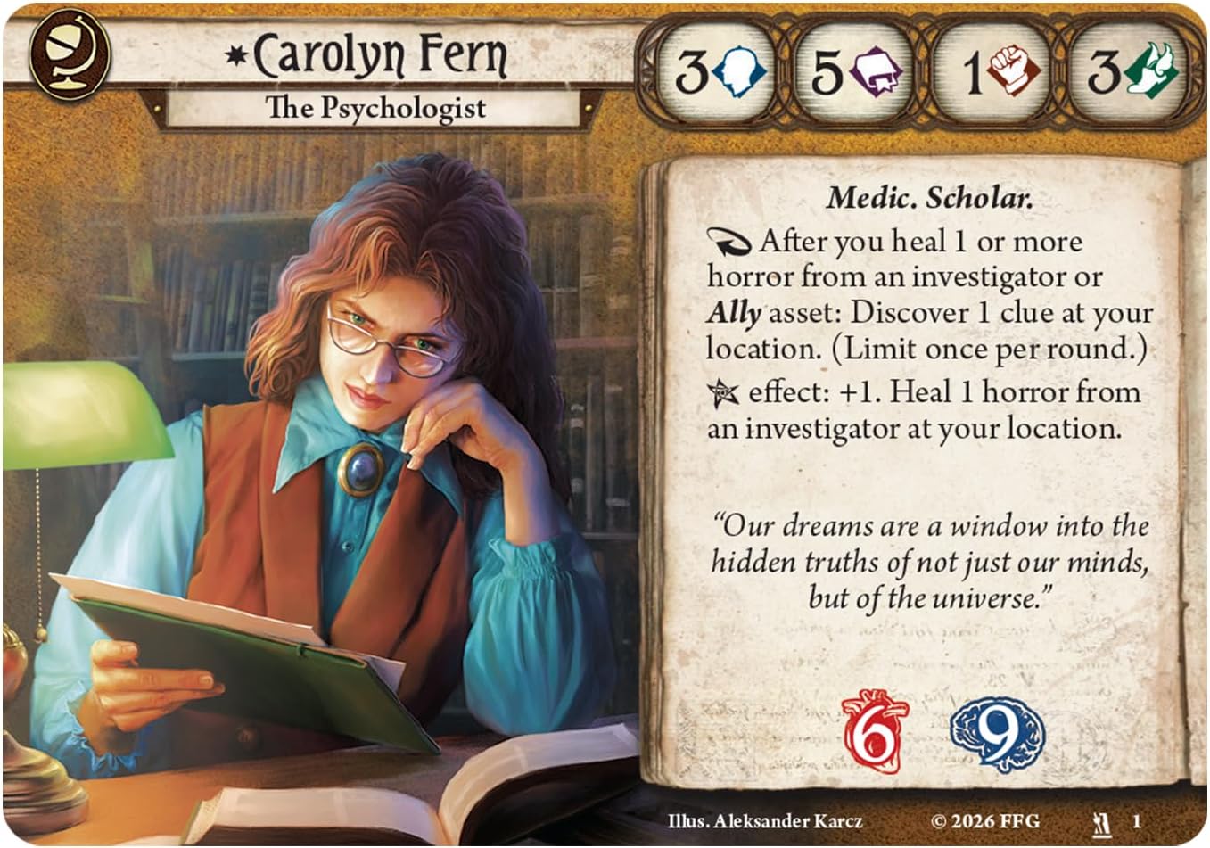 Asmodee | Arkham Horror LCG: Carolyn Fern Investigator Deck | Ages 14+ | Master the art of healing horror in 45+ minutes with this ready-to-play Carolyn Fern investigator deck for 1-4 players.
