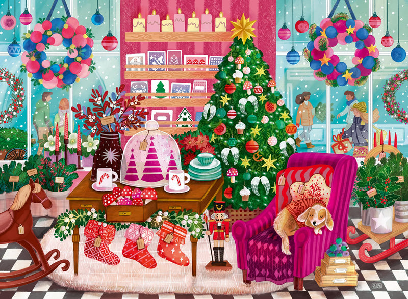 Ravensburger Christmas Shop 500 Piece Jigsaw Puzzle for Adults & Kids Age 10+, Festive Holiday Scene with Christmas Tree, Dog & Decorations | Festive Holiday Shopping Scene, Premium Quality, Perfect I