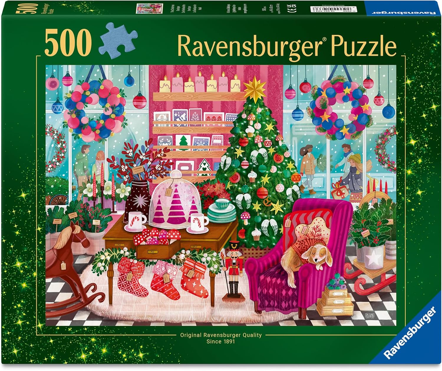 Ravensburger Christmas Shop 500 Piece Jigsaw Puzzle for Adults & Kids Age 10+, Festive Holiday Scene with Christmas Tree, Dog & Decorations | Festive Holiday Shopping Scene, Premium Quality, Perfect I
