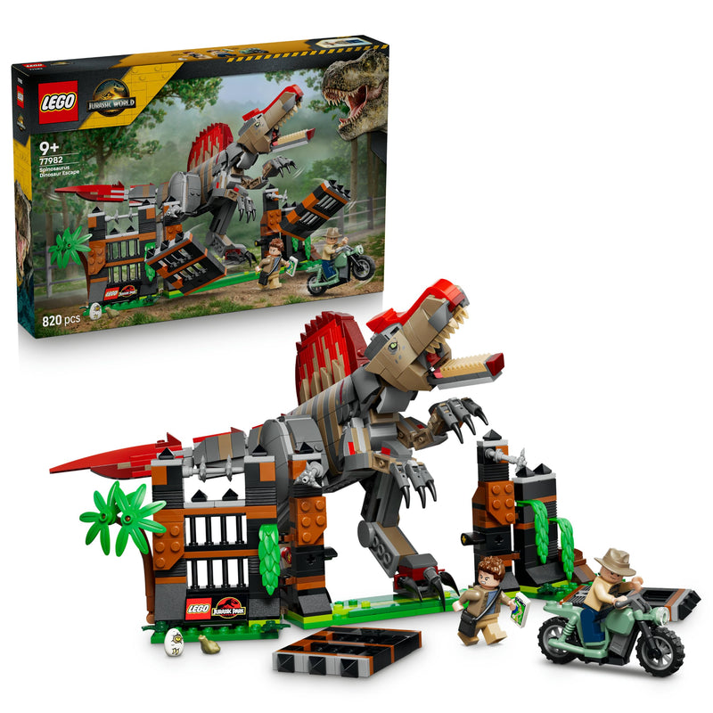 LEGO Jurassic World Spinosaurus Ontsnapping - Dinosaurus Speelgoed voor Kinderen Vanaf 9 Jaar - Bouwpakket met Verstelbare Dino en 2 Minifiguren - Decoratie - Cadeau voor Jongens en Meisjes 77982