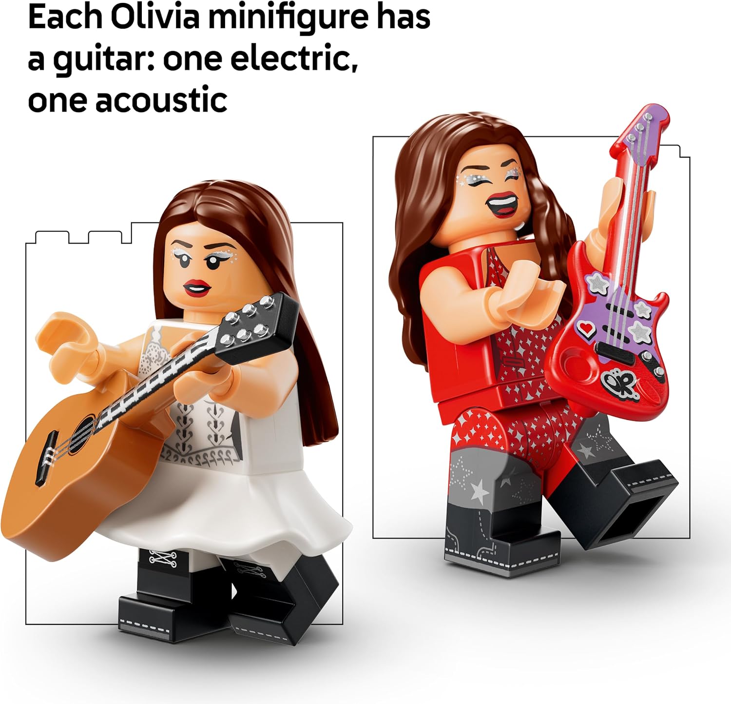 LEGO Editions Olivia Rodrigo's Dubbele Gitaar - Bouwpakket voor Kinderen en Tieners vanaf 14 Jaar Muziek Tienerkamer Decoratie - Model met 2 Minifiguren - Cadeau voor Meisjes, Jongens en Fans - 43031