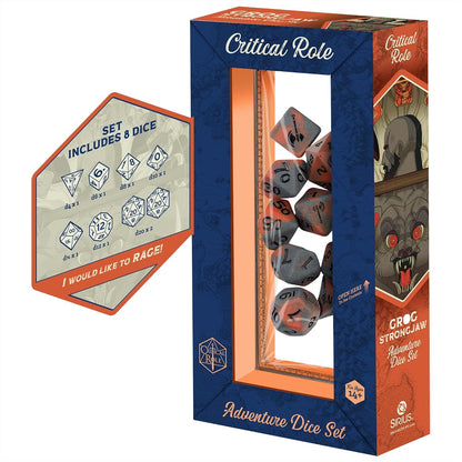 Critical Role: Vox Machina: Adventure Dice - Grog Strongjaw - 8pc RPG Die Set, Gray-Orange, Character Symbols, Collectible Roleplaying Game Accessory
