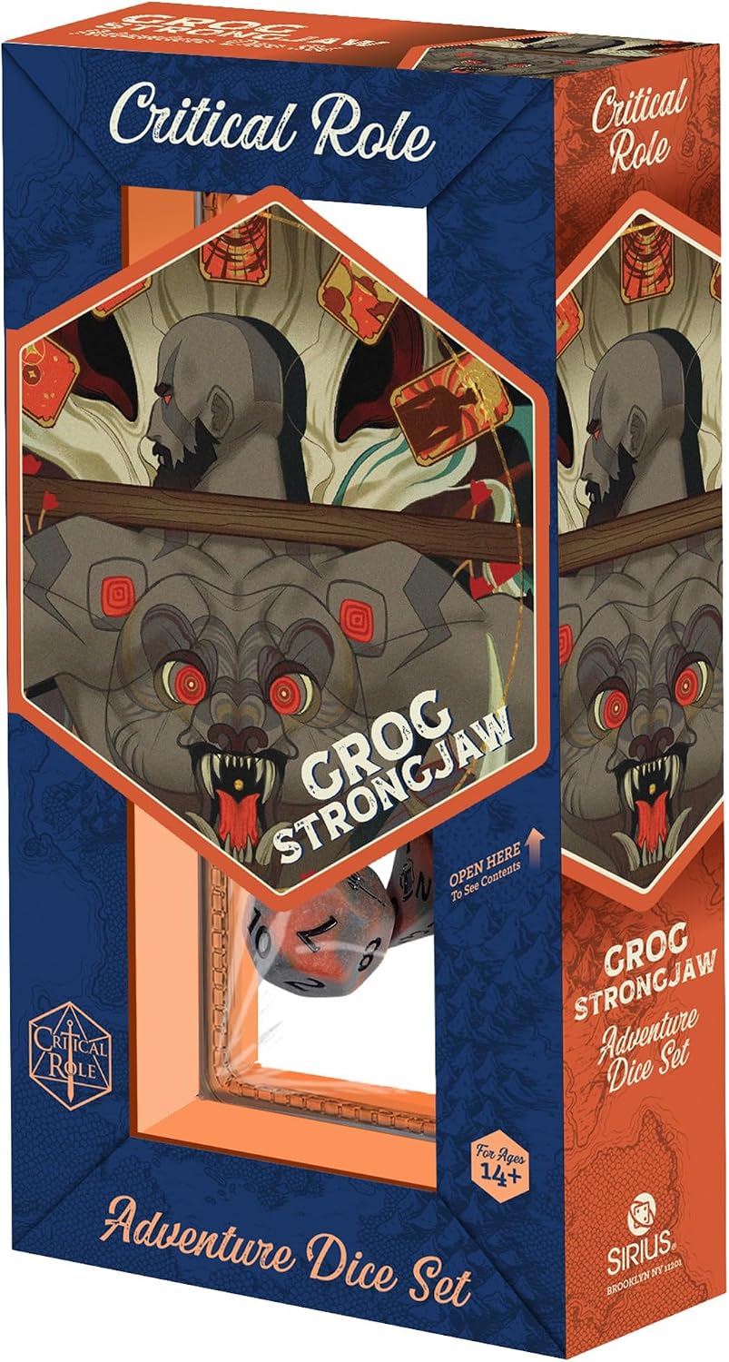 Critical Role: Vox Machina: Adventure Dice - Grog Strongjaw - 8pc RPG Die Set, Gray-Orange, Character Symbols, Collectible Roleplaying Game Accessory