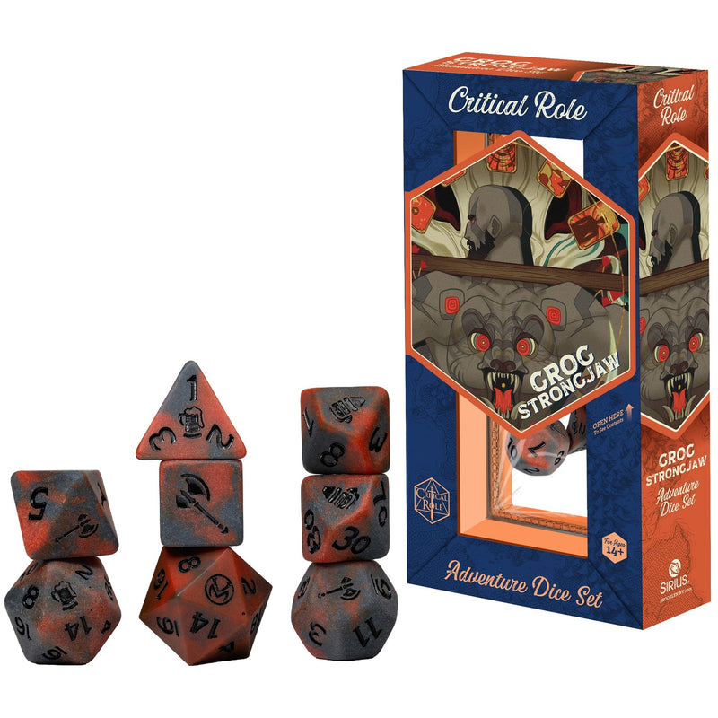 Critical Role: Vox Machina: Adventure Dice - Grog Strongjaw - 8pc RPG Die Set, Gray-Orange, Character Symbols, Collectible Roleplaying Game Accessory