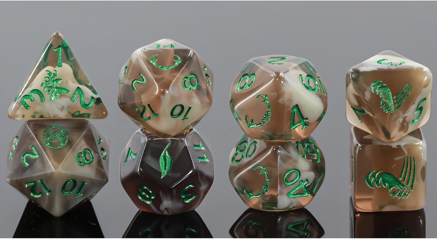 Critical Role: Vox Machina: Adventure Dice - Keyleth - 8pc RPG Set, Brown & Green, Character Symbols, Licensed Collectible Roleplaying Game Accessory
