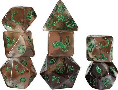 Critical Role: Vox Machina: Adventure Dice - Keyleth - 8pc RPG Set, Brown & Green, Character Symbols, Licensed Collectible Roleplaying Game Accessory