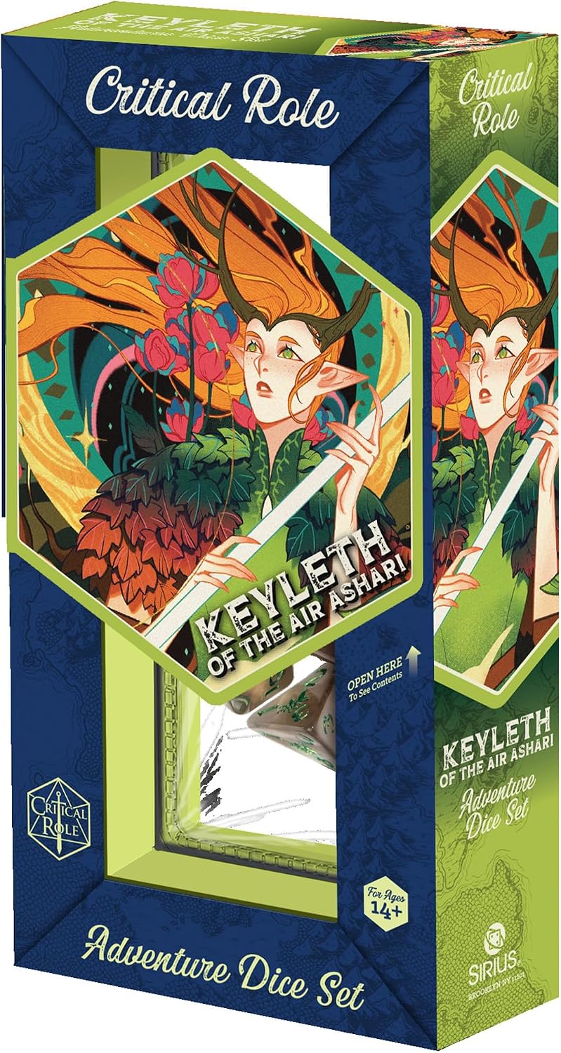 Critical Role: Vox Machina: Adventure Dice - Keyleth - 8pc RPG Set, Brown & Green, Character Symbols, Licensed Collectible Roleplaying Game Accessory