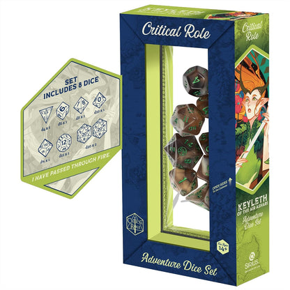 Critical Role: Vox Machina: Adventure Dice - Keyleth - 8pc RPG Set, Brown & Green, Character Symbols, Licensed Collectible Roleplaying Game Accessory