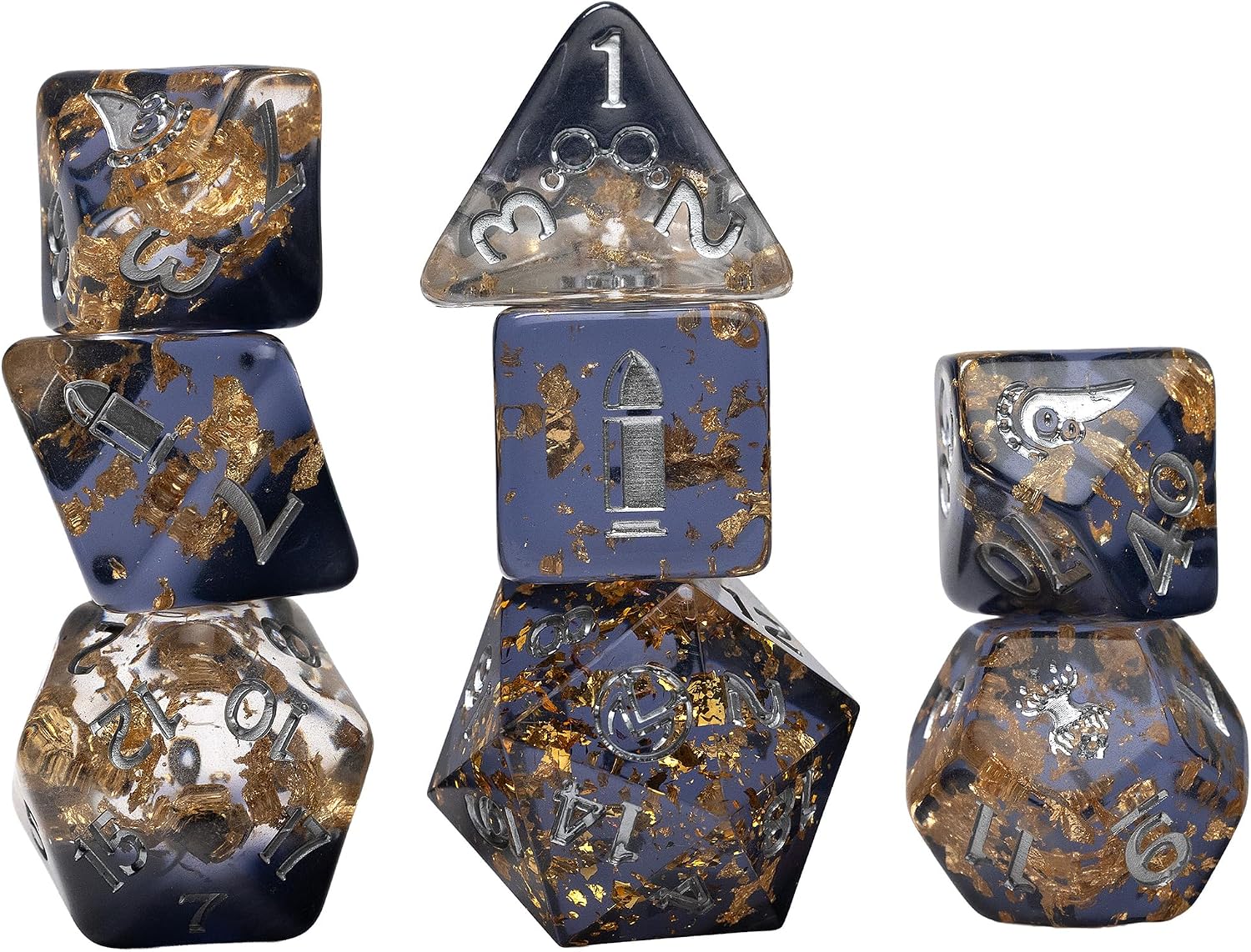 Critical Role: Vox Machina: Adventure Dice - Percival de Rolo - 8pc RPG Set, Dark Blue-Gold, Character Symbols, Collectible Roleplaying Game Accessory