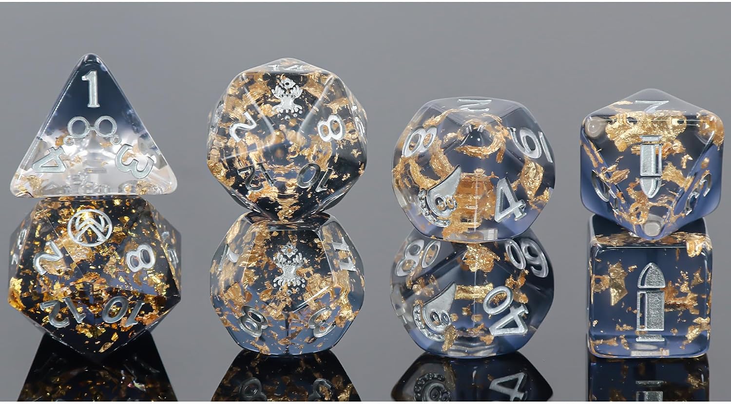 Critical Role: Vox Machina: Adventure Dice - Percival de Rolo - 8pc RPG Set, Dark Blue-Gold, Character Symbols, Collectible Roleplaying Game Accessory