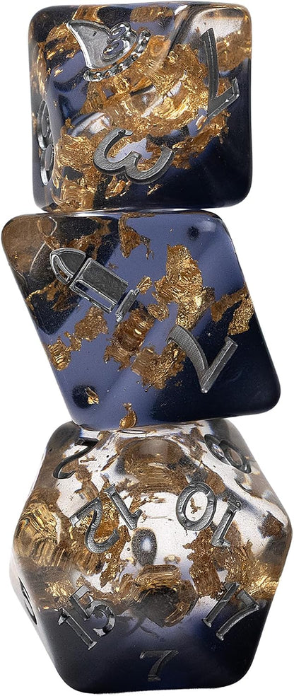 Critical Role: Vox Machina: Adventure Dice - Percival de Rolo - 8pc RPG Set, Dark Blue-Gold, Character Symbols, Collectible Roleplaying Game Accessory