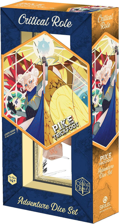 Critical Role: Vox Machina: Adventure Dice - Pike Trickfoot - 8pc RPG Set, Peach-Rose Gold, Character Symbols, Collectible Roleplaying Game Accessory