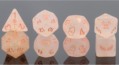 Critical Role: Vox Machina: Adventure Dice - Pike Trickfoot - 8pc RPG Set, Peach-Rose Gold, Character Symbols, Collectible Roleplaying Game Accessory