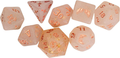 Critical Role: Vox Machina: Adventure Dice - Pike Trickfoot - 8pc RPG Set, Peach-Rose Gold, Character Symbols, Collectible Roleplaying Game Accessory