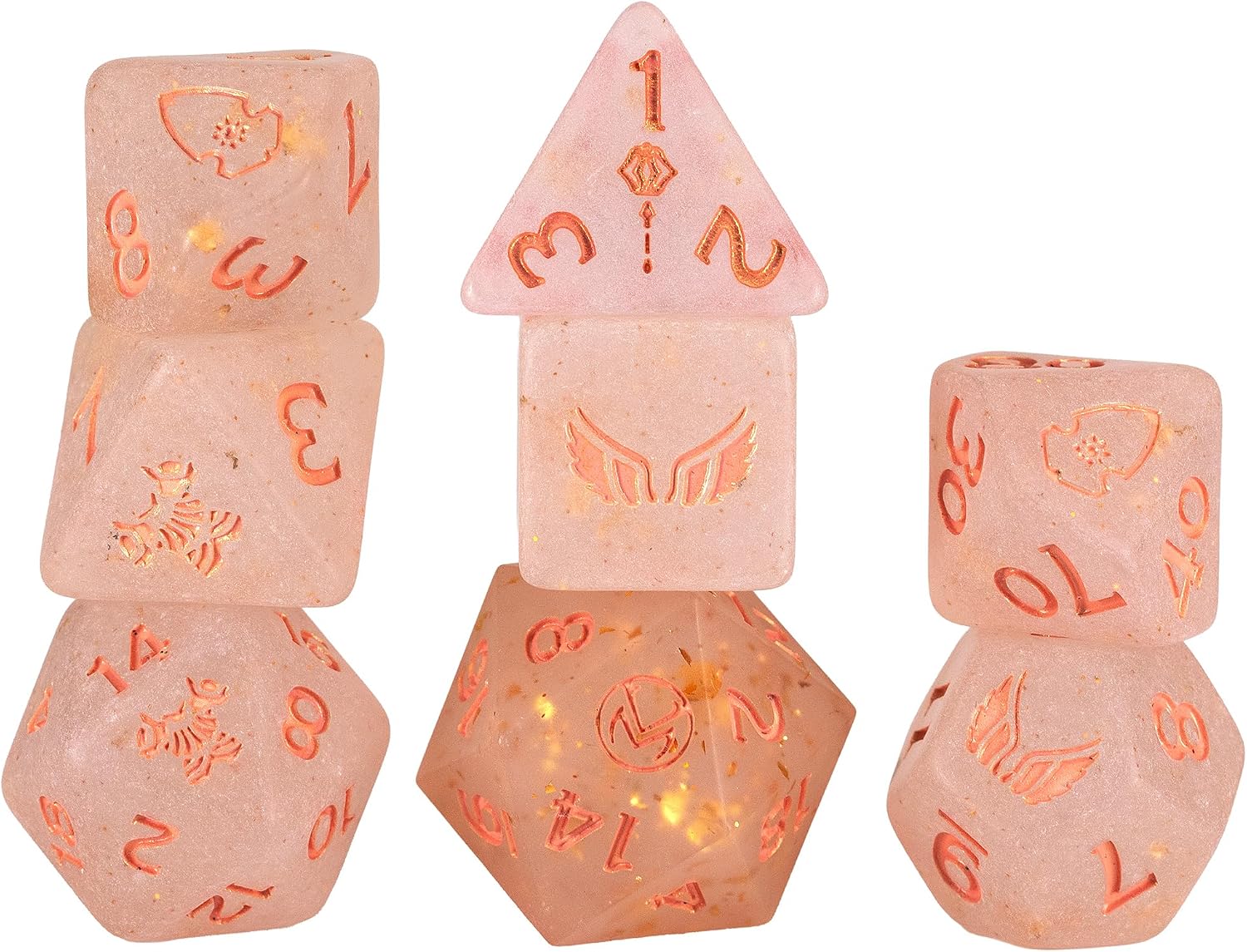 Critical Role: Vox Machina: Adventure Dice - Pike Trickfoot - 8pc RPG Set, Peach-Rose Gold, Character Symbols, Collectible Roleplaying Game Accessory