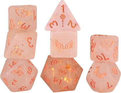 Critical Role: Vox Machina: Adventure Dice - Pike Trickfoot - 8pc RPG Set, Peach-Rose Gold, Character Symbols, Collectible Roleplaying Game Accessory