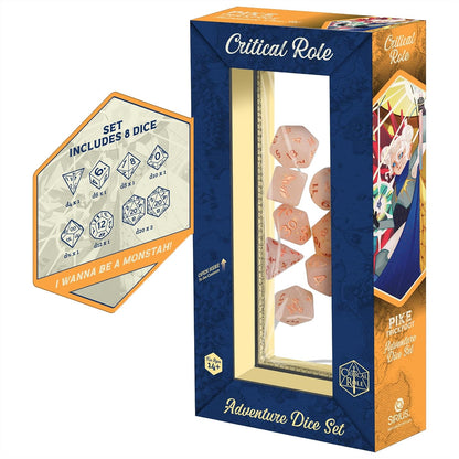 Critical Role: Vox Machina: Adventure Dice - Pike Trickfoot - 8pc RPG Set, Peach-Rose Gold, Character Symbols, Collectible Roleplaying Game Accessory