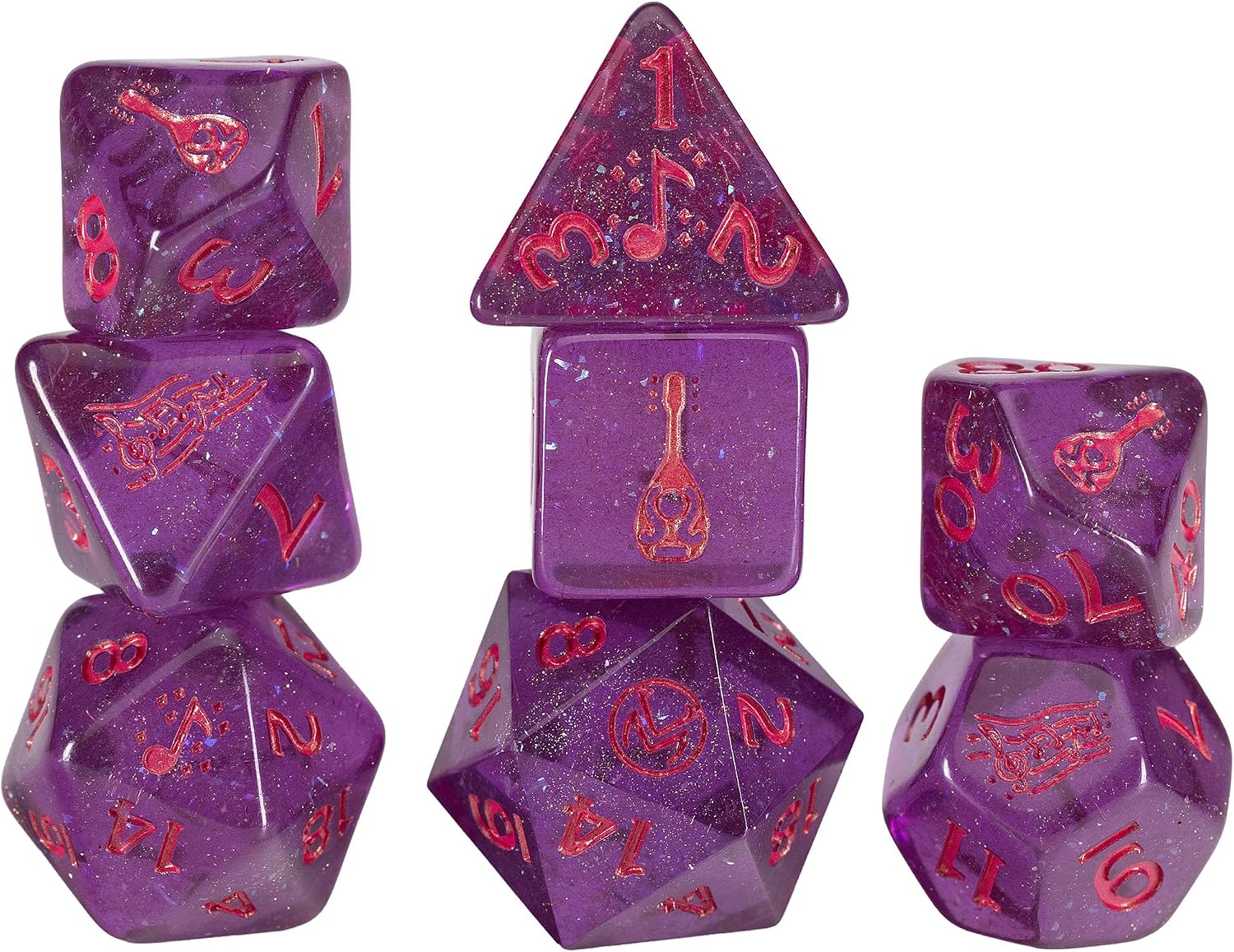 Critical Role: Vox Machina: Adventure Dice - Scanlan Shorthalt - 8pc RPG Set, Purple & Red, Character Symbols, Collectible Roleplaying Game Accessory