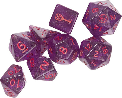 Critical Role: Vox Machina: Adventure Dice - Scanlan Shorthalt - 8pc RPG Set, Purple & Red, Character Symbols, Collectible Roleplaying Game Accessory